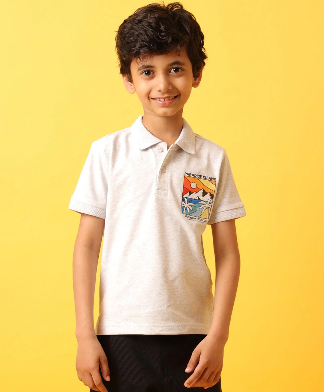 PARADISE ISLAND GREY SUMMER BOYS POLO T-SHIRT - GREY - Anthrilo 