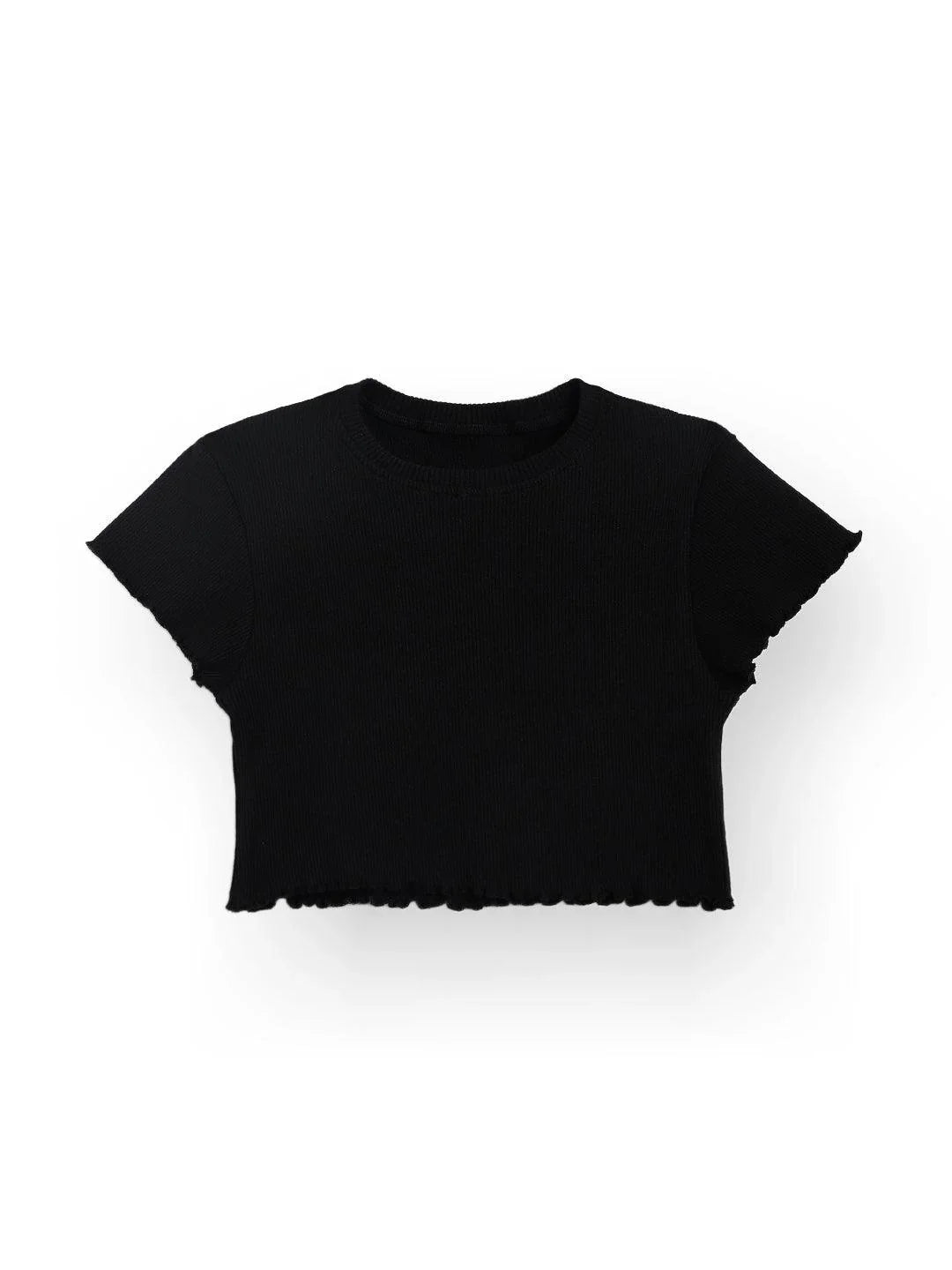 STRIPED RIBBED BLACK SUMMER GIRLS T-SHIRT - BLACK - Anthrilo 