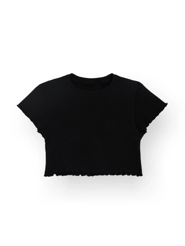 STRIPED RIBBED BLACK SUMMER GIRLS T-SHIRT - BLACK - Anthrilo 