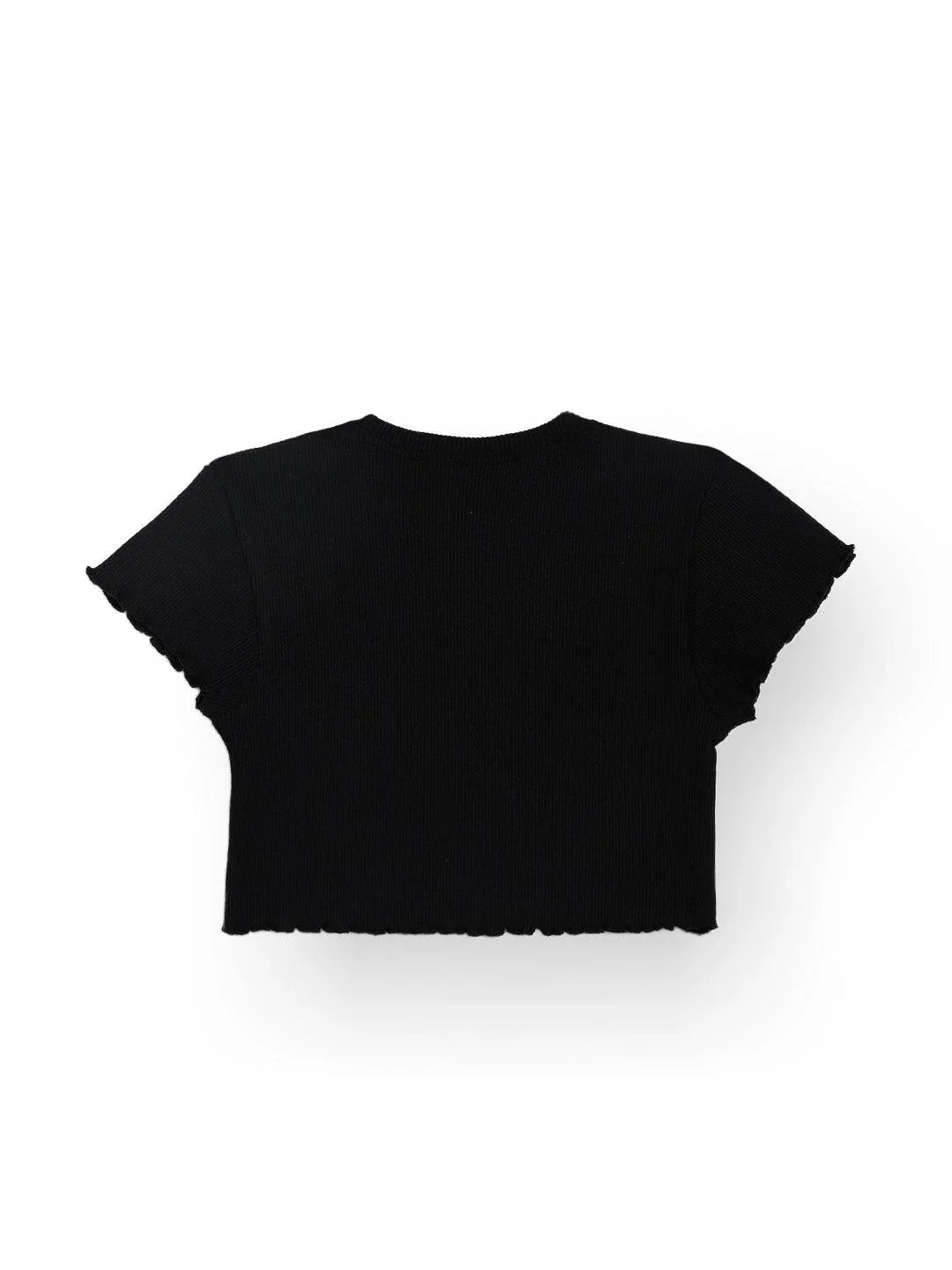 STRIPED RIBBED BLACK SUMMER GIRLS T-SHIRT - BLACK - Anthrilo 