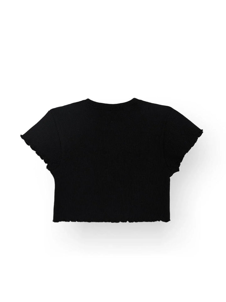 STRIPED RIBBED BLACK SUMMER GIRLS T-SHIRT - BLACK - Anthrilo 