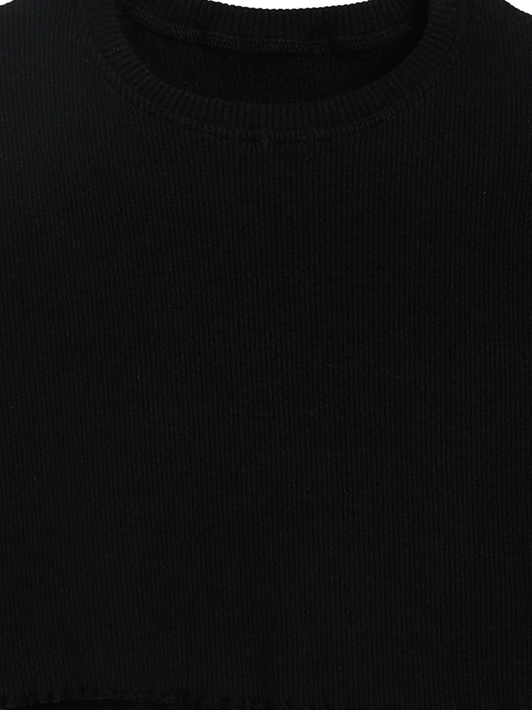 STRIPED RIBBED BLACK SUMMER GIRLS T-SHIRT - BLACK - Anthrilo 