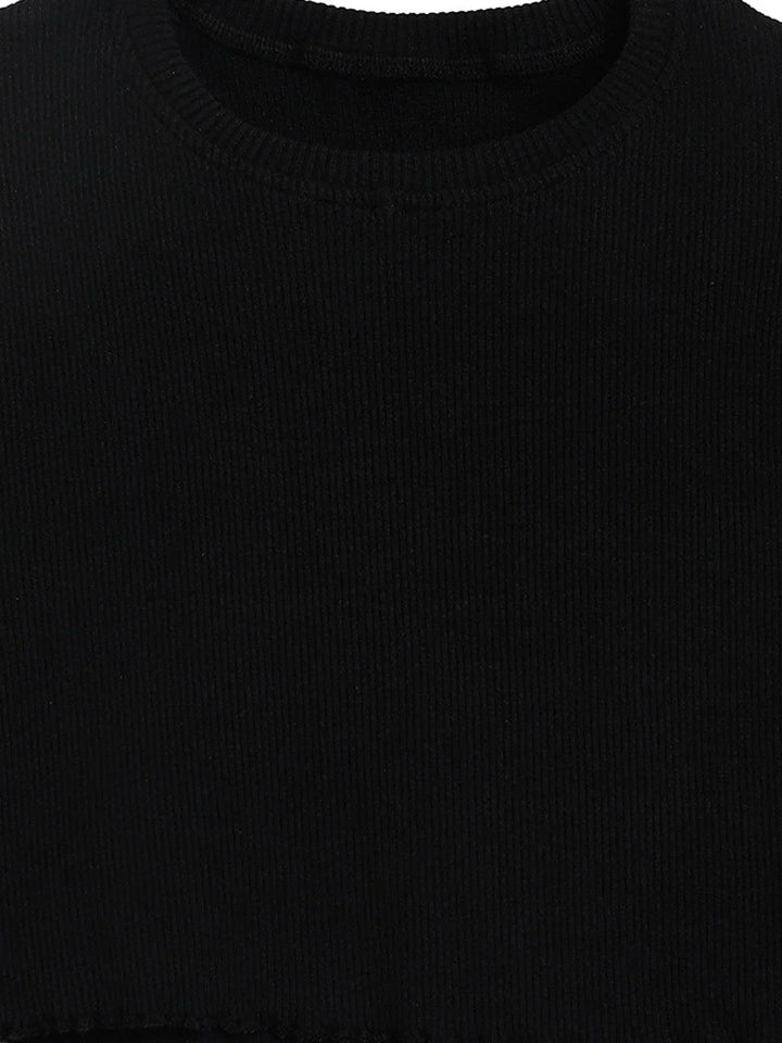 STRIPED RIBBED BLACK SUMMER GIRLS T-SHIRT - BLACK - Anthrilo 