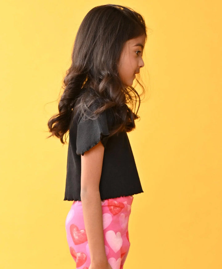 STRIPED RIBBED BLACK SUMMER GIRLS T-SHIRT - BLACK - Anthrilo 