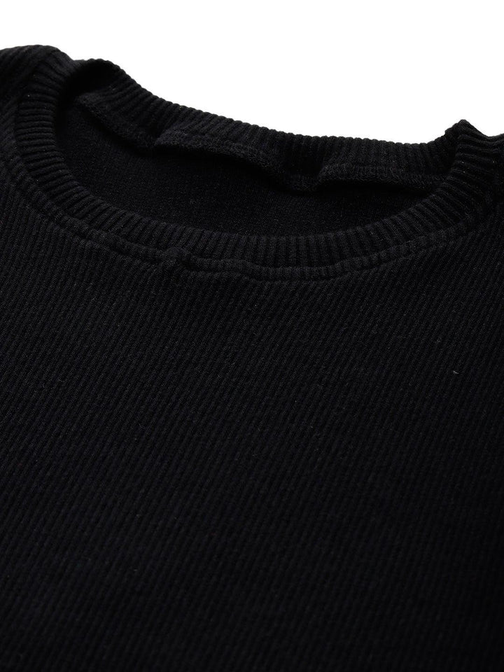 STRIPED RIBBED BLACK SUMMER GIRLS T-SHIRT - BLACK - Anthrilo 