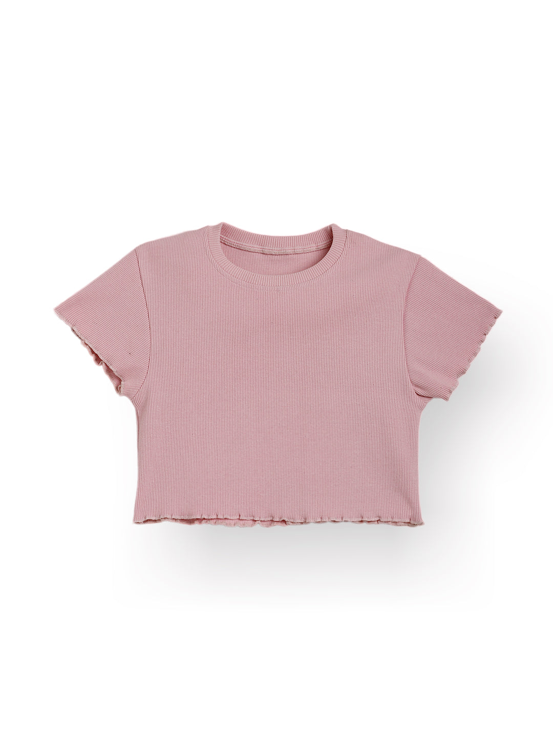 STRIPED RIBBED LIGHT PINK SUMMER GIRLS T-SHIRT - PINK