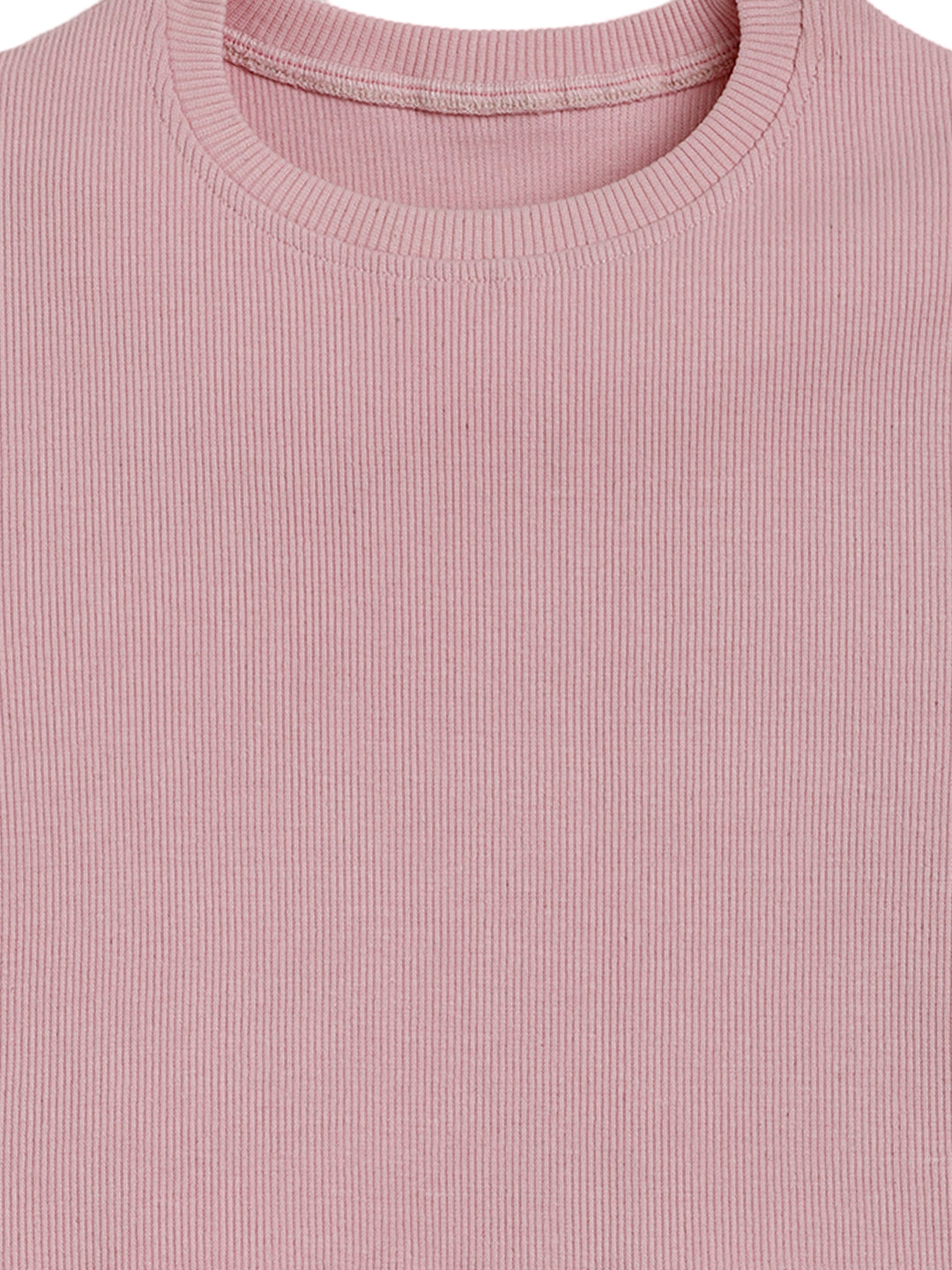 STRIPED RIBBED LIGHT PINK SUMMER GIRLS T-SHIRT - PINK