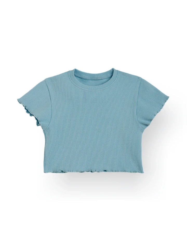 Striped Ribbed Sky Summer Girls T-Shirt - Sky - Anthrilo 