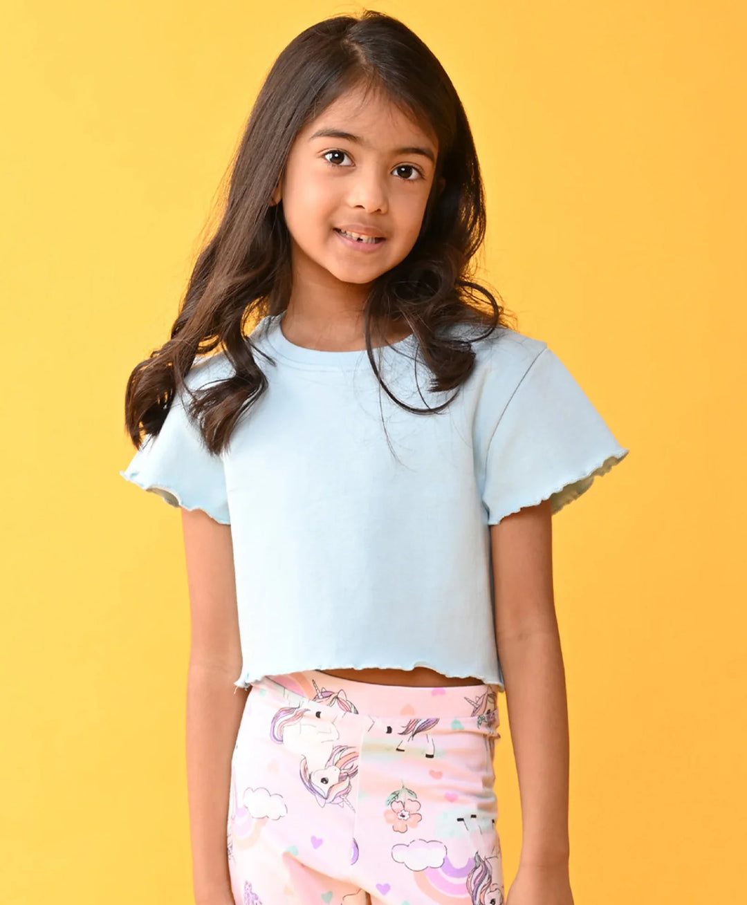 Striped Ribbed Sky Summer Girls T-Shirt - Sky - Anthrilo 