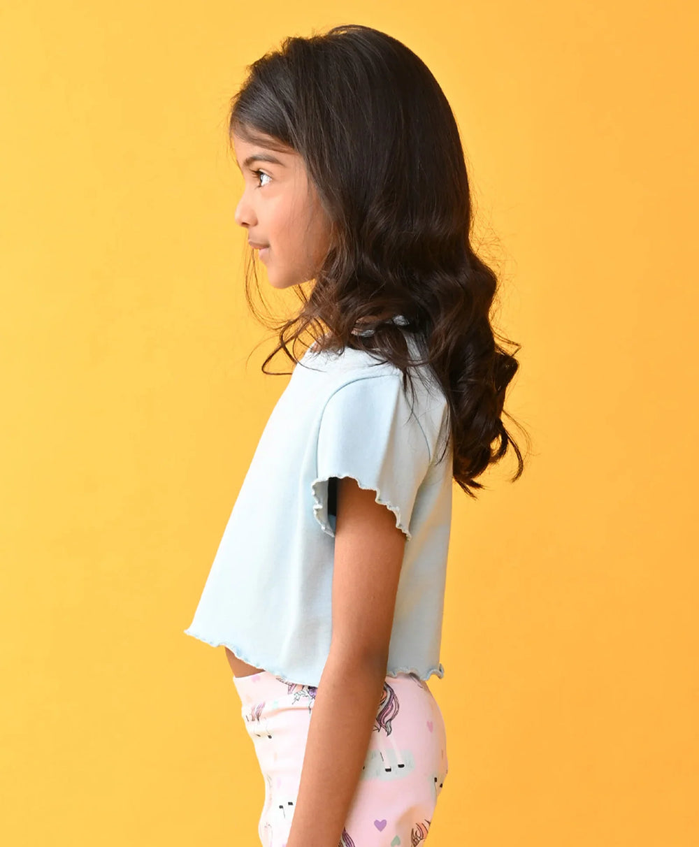 Striped Ribbed Sky Summer Girls T-Shirt - Sky - Anthrilo 