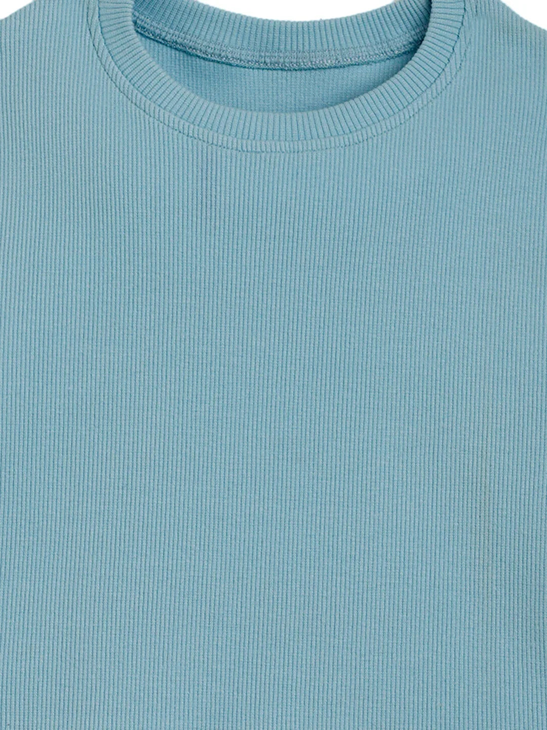 Striped Ribbed Sky Summer Girls T-Shirt - Sky - Anthrilo 