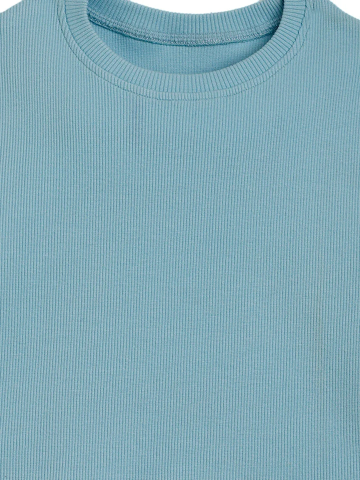 Striped Ribbed Sky Summer Girls T-Shirt - Sky - Anthrilo 