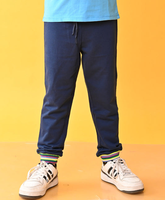 SUMMER NAVY JOGGER WITH STRIPED RIB - NAVY