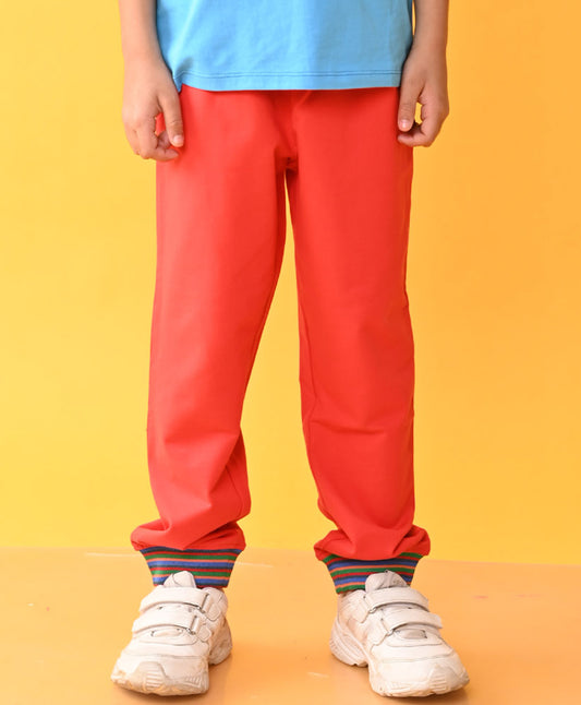 SUMMER RED JOGGER WITH STRIPED RIB - RED