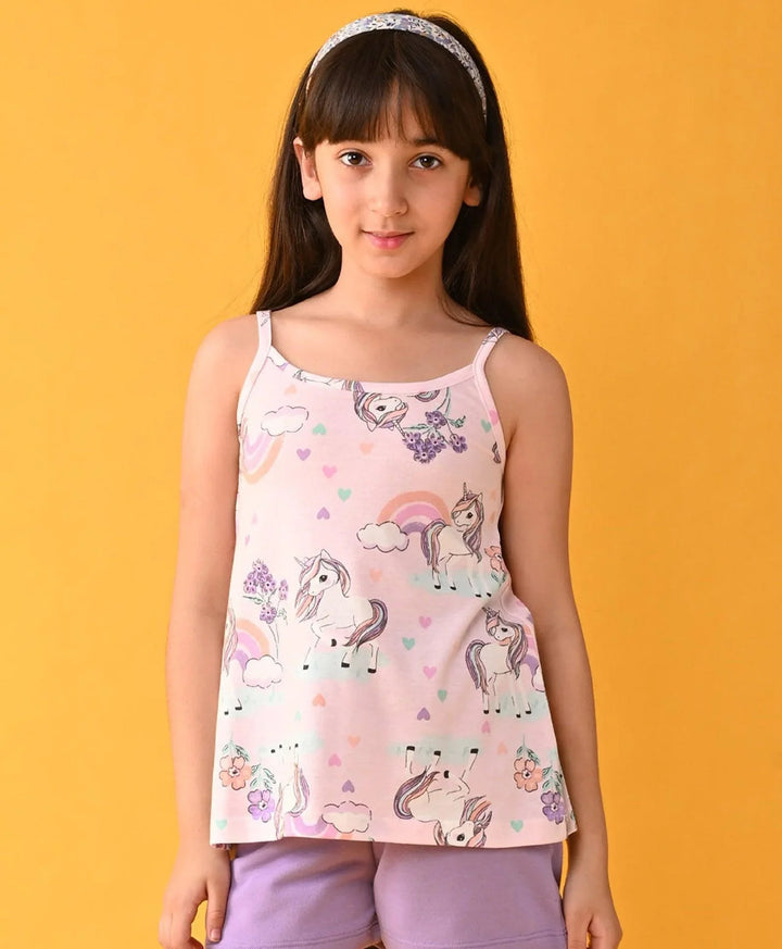 Unicorn Summer Strappy Girls Top - Pink