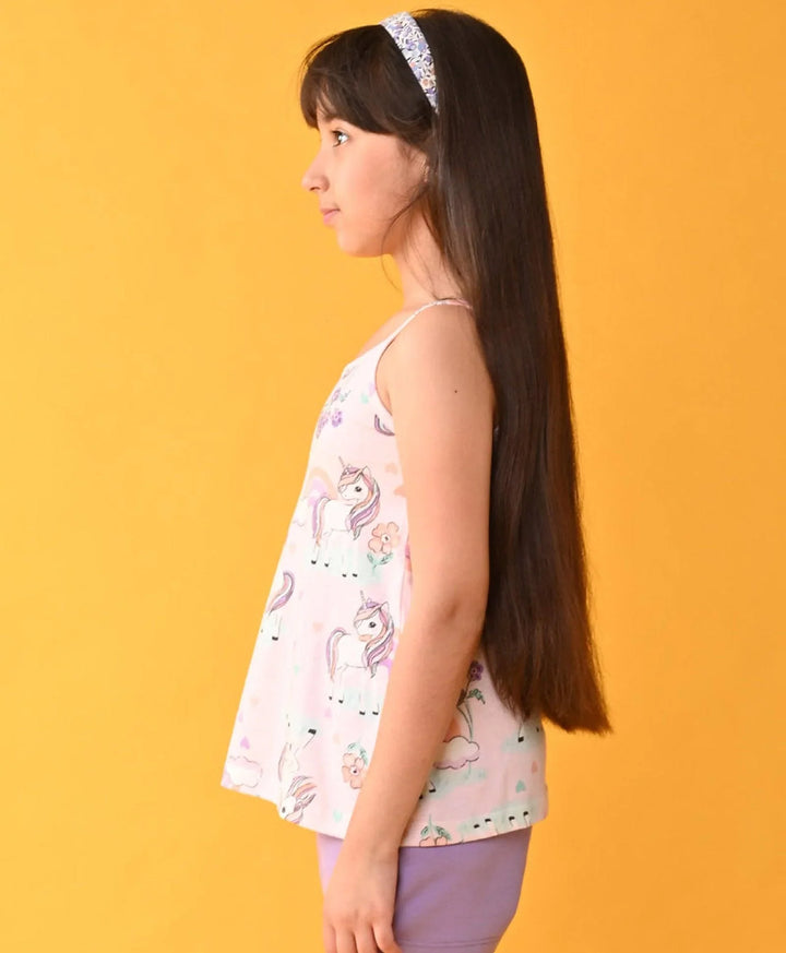 Unicorn Summer Strappy Girls Top - Pink