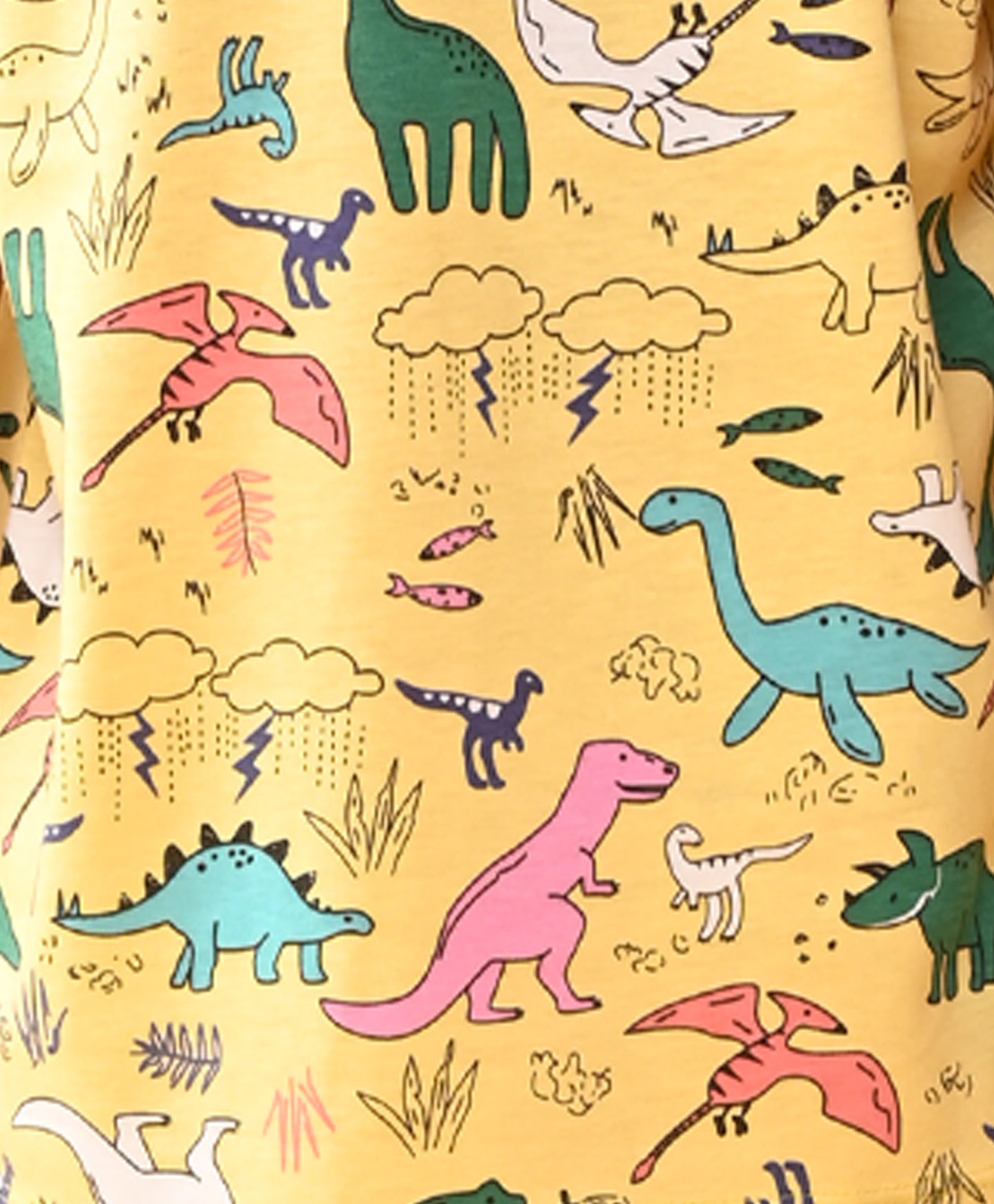 RAINING DINOSAUR SLEEPWEAR SHORTS SET - YELLOW