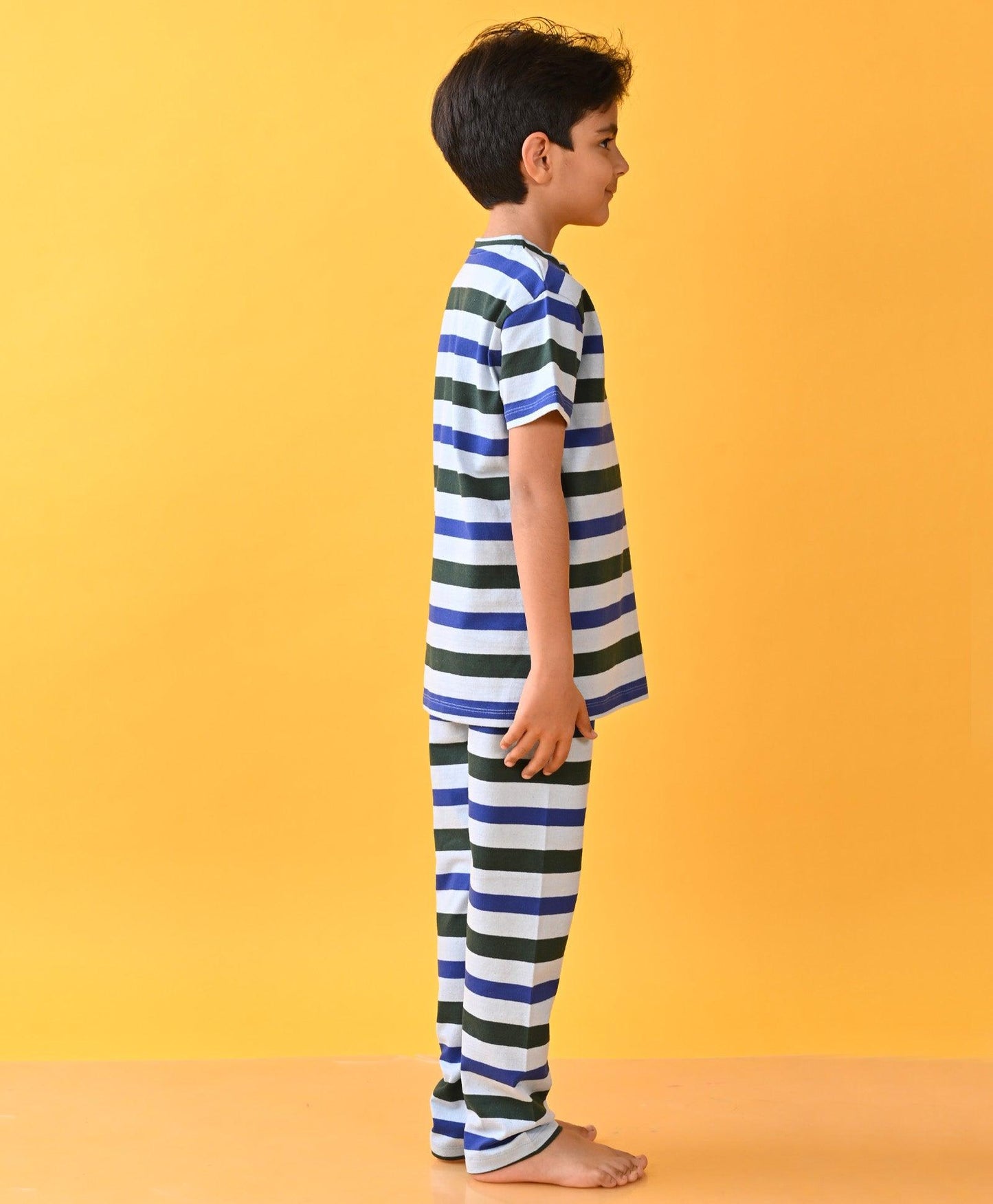 ROYAL SKY GREEN STRIPED SHORT SLEEVES BOYS PYJAMA SET - BLUE - Anthrilo 