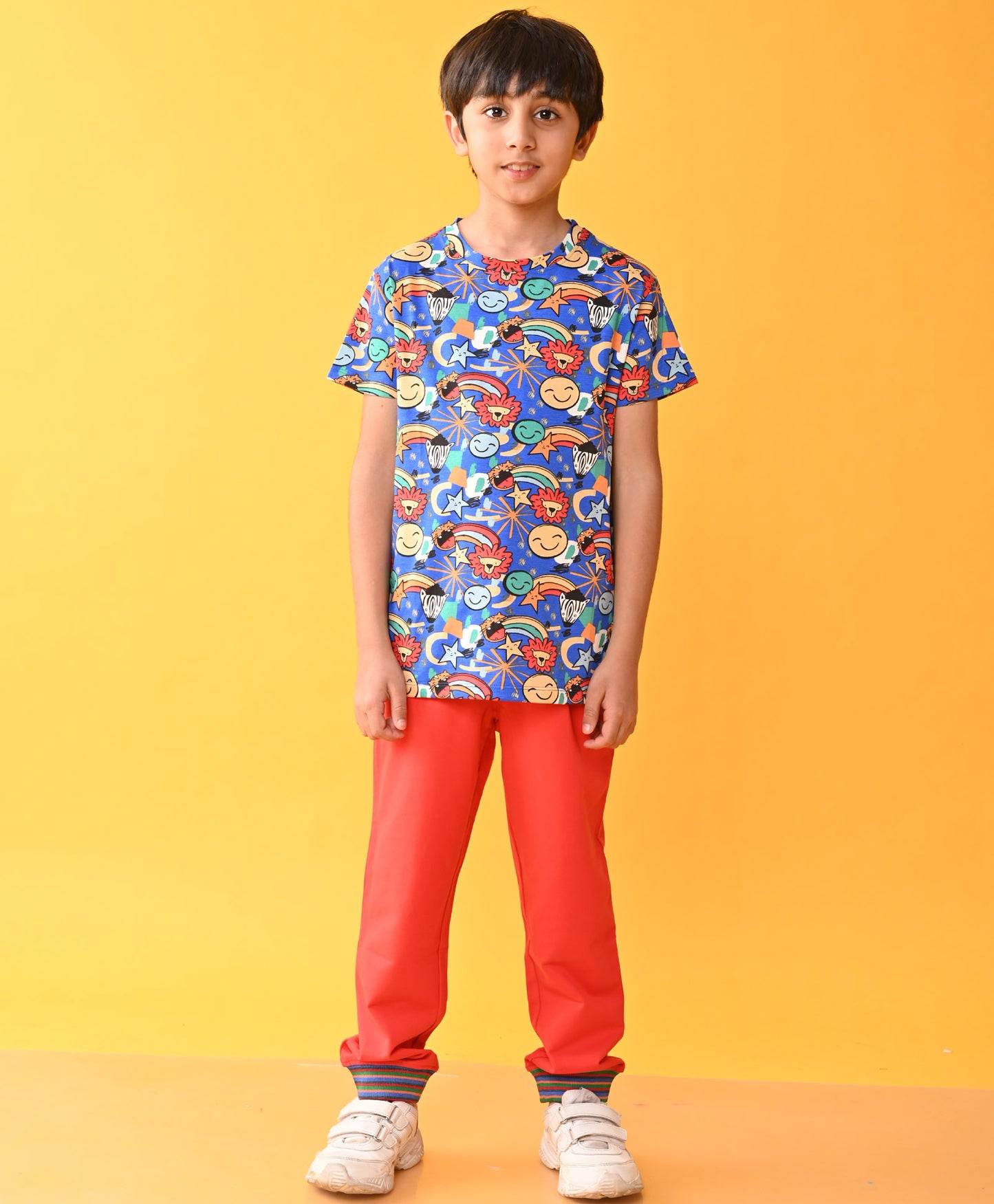 ANIMAL BLUE RED RIBBED SUMMER BOYS JOGGER SET - BLUE / RED