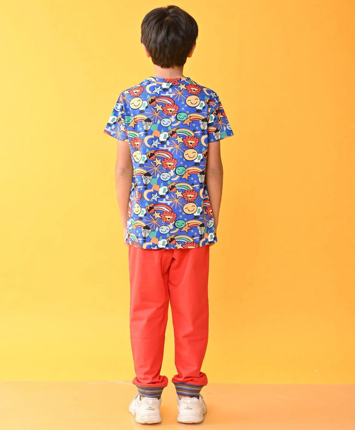 ANIMAL BLUE RED RIBBED SUMMER BOYS JOGGER SET - BLUE / RED - Anthrilo 