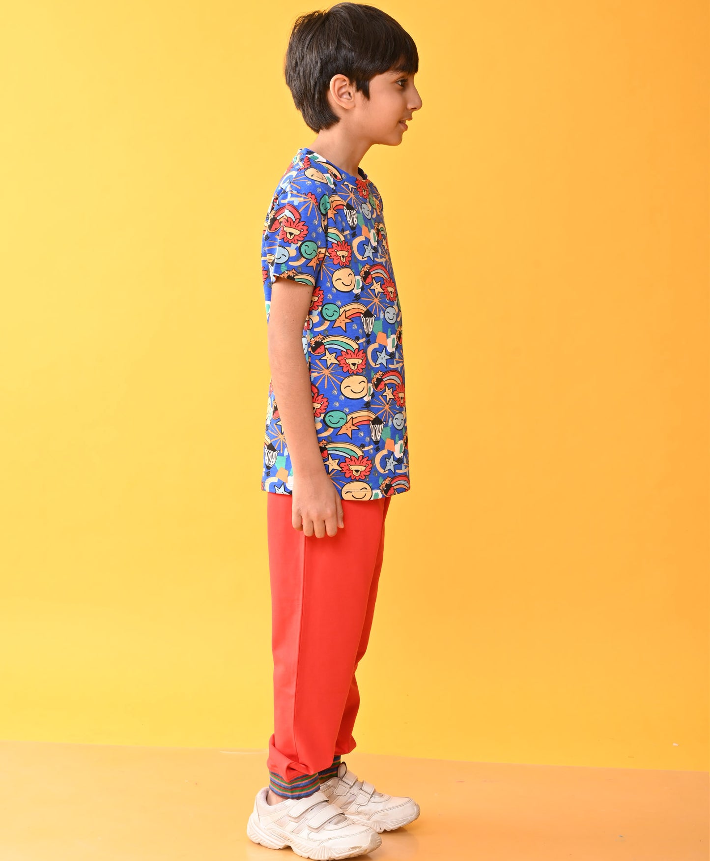 ANIMAL BLUE RED RIBBED SUMMER BOYS JOGGER SET - BLUE / RED