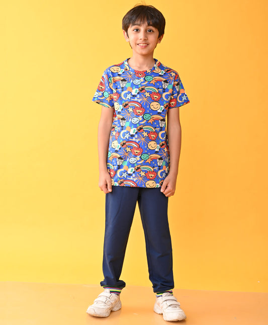 ANIMAL NAVY RIBBED SUMMER BOYS JOGGER SET - BLUE