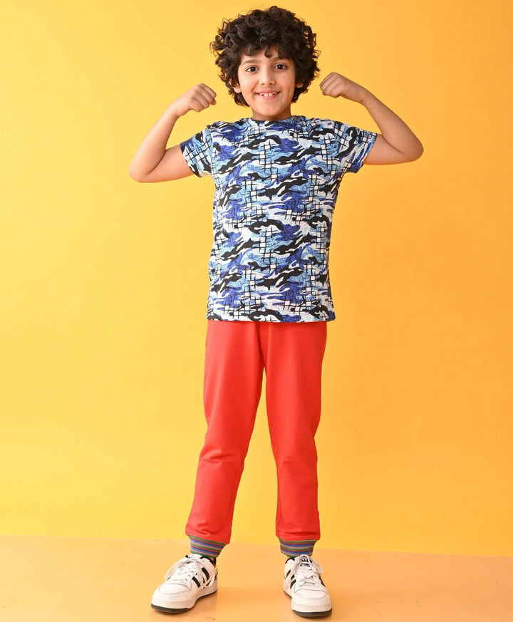 GRAFITTI CAMO RED RIBBED SUMMER BOYS JOGGER SET - WHITE/RED - Anthrilo 