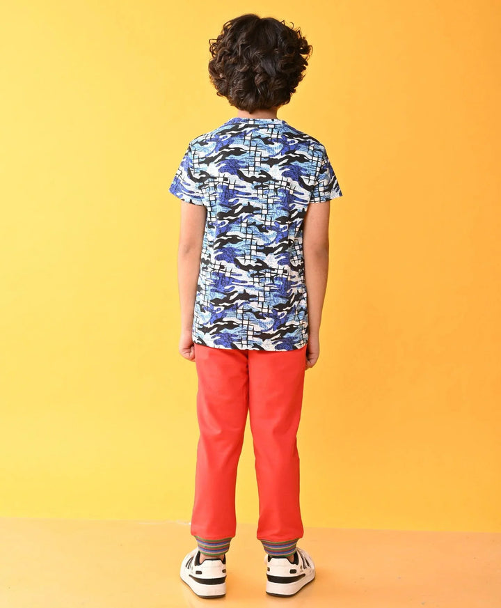 GRAFITTI CAMO RED RIBBED SUMMER BOYS JOGGER SET - WHITE/RED - Anthrilo 