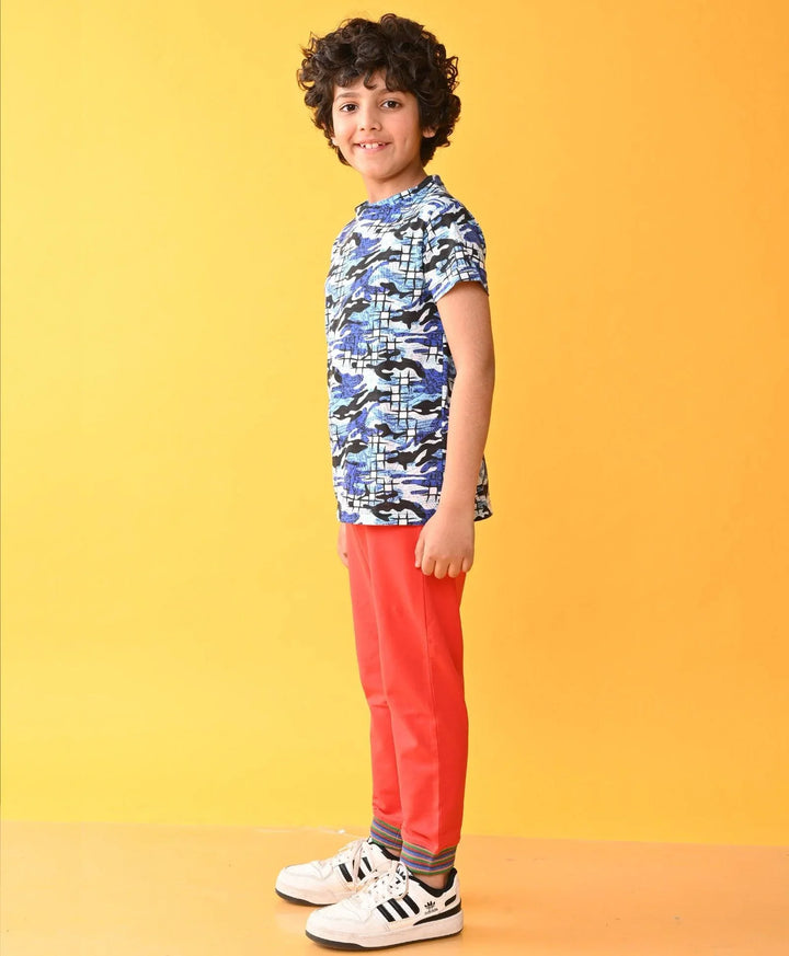 GRAFITTI CAMO RED RIBBED SUMMER BOYS JOGGER SET - WHITE/RED - Anthrilo 