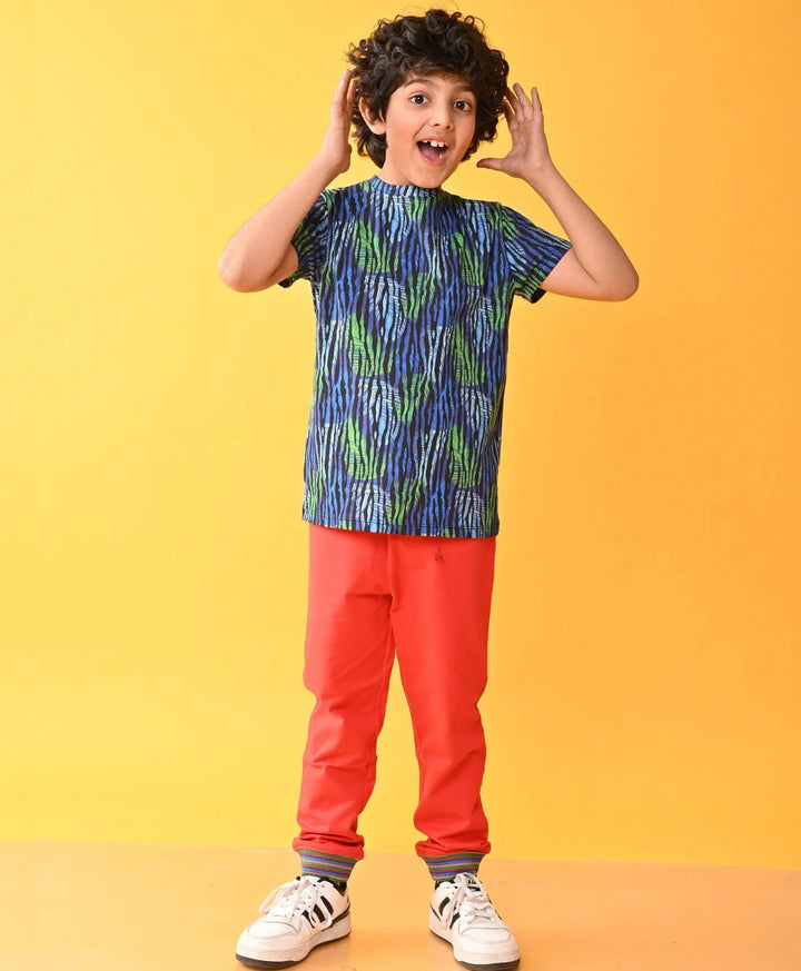 TROPICAL STRIPED RED RIBBED SUMMER BOYS JOGGER SET - BLUE/RED - Anthrilo 