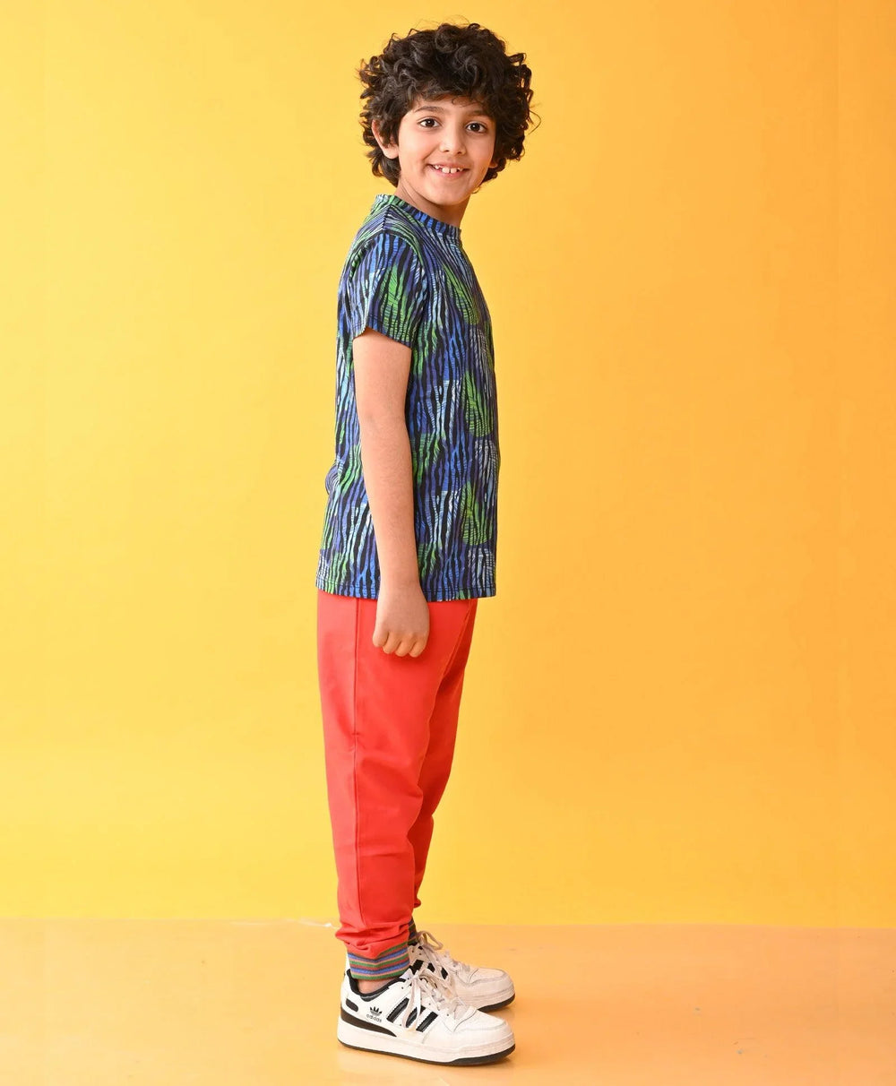 TROPICAL STRIPED RED RIBBED SUMMER BOYS JOGGER SET - BLUE/RED - Anthrilo 
