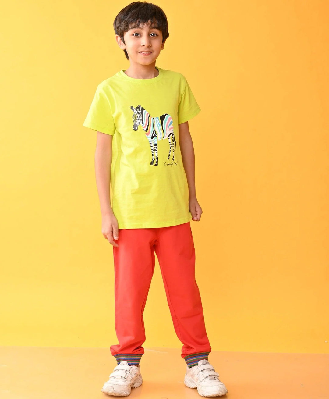 ZEBRA LIME RED RIBBED SUMMER BOYS JOGGER SET D - LIME/RED - Anthrilo 
