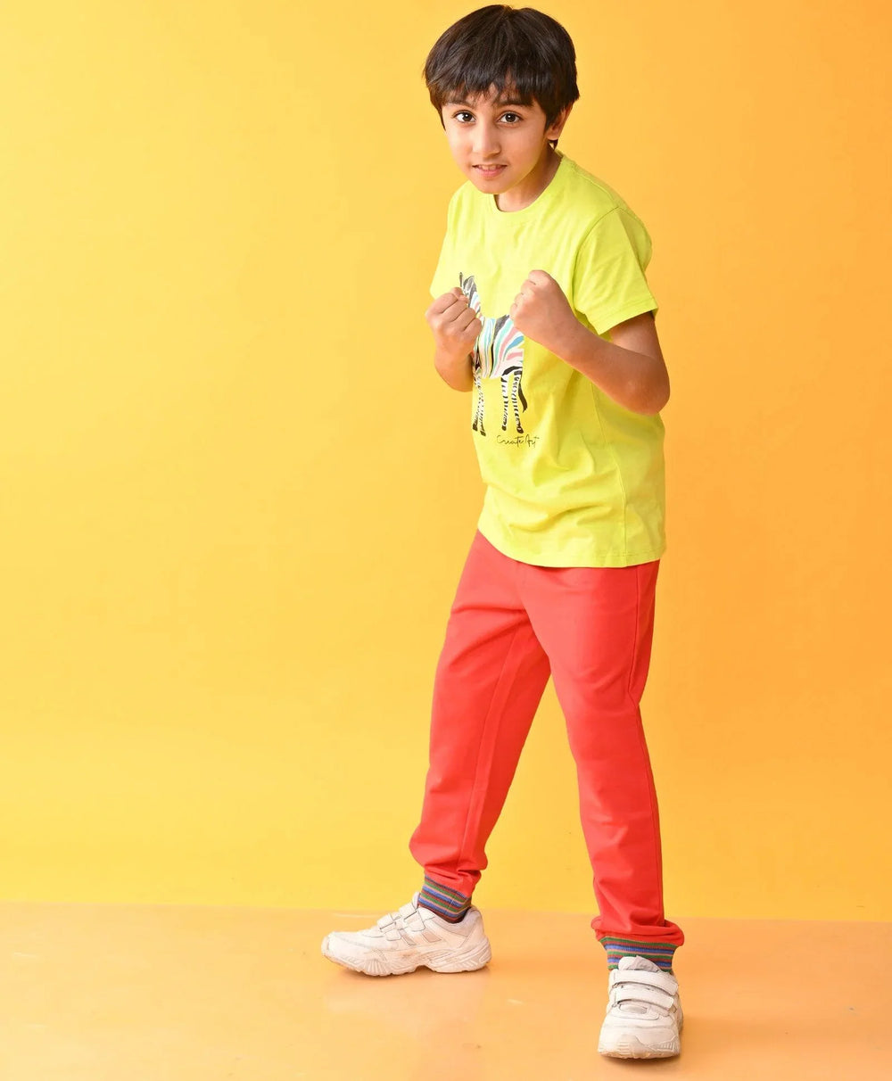 ZEBRA LIME RED RIBBED SUMMER BOYS JOGGER SET D - LIME/RED - Anthrilo 