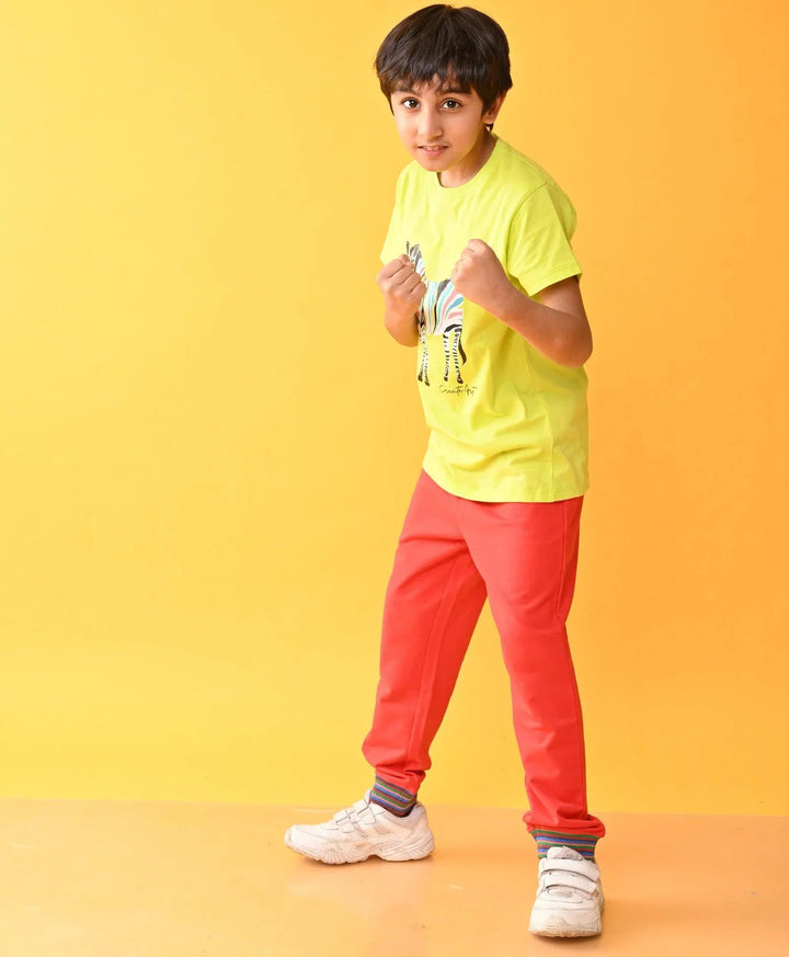 ZEBRA LIME RED RIBBED SUMMER BOYS JOGGER SET D - LIME/RED - Anthrilo 