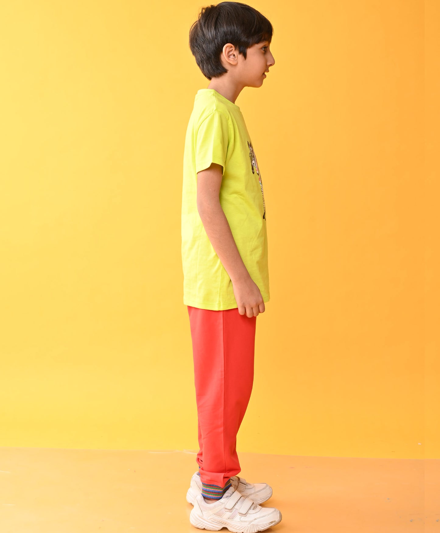 ZEBRA LIME RED RIBBED SUMMER BOYS JOGGER SET - LIME/RED