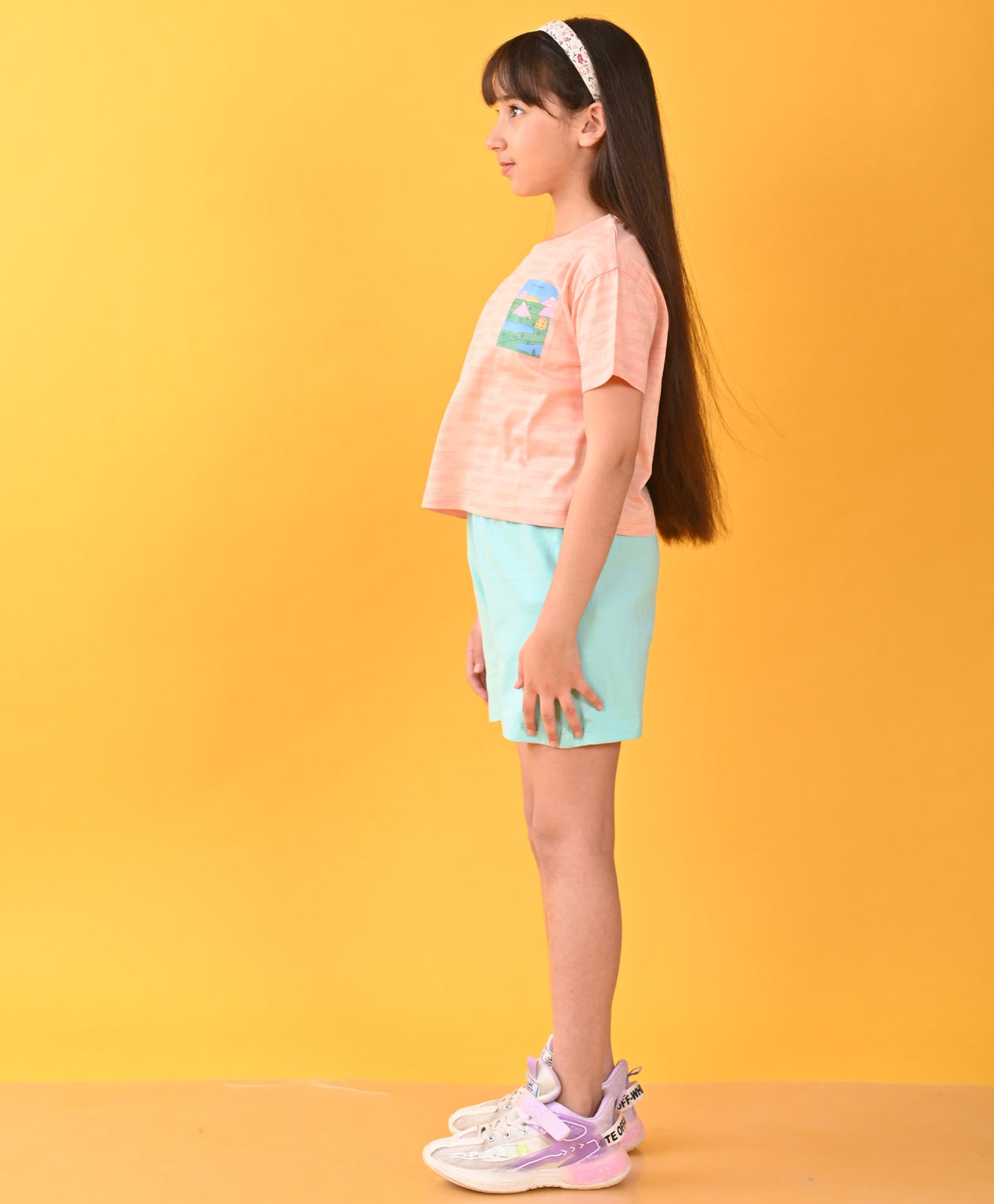 TAKE IT EASY PEACH AQUA SUMMER GIRLS SHORTS SET - PEACH/AQUA
