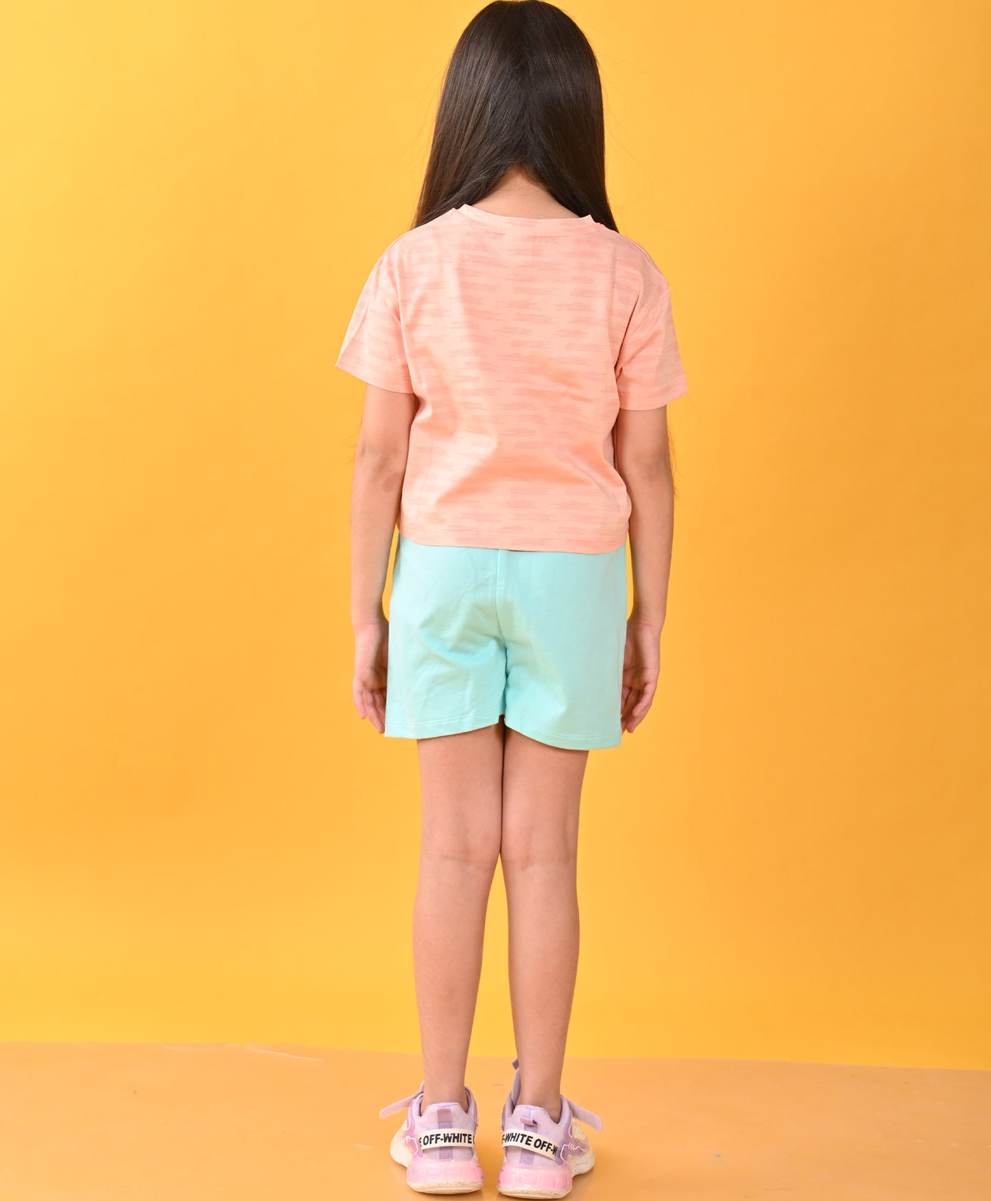 TAKE IT EASY PEACH AQUA SUMMER GIRLS SHORTS SET - PEACH/AQUA
