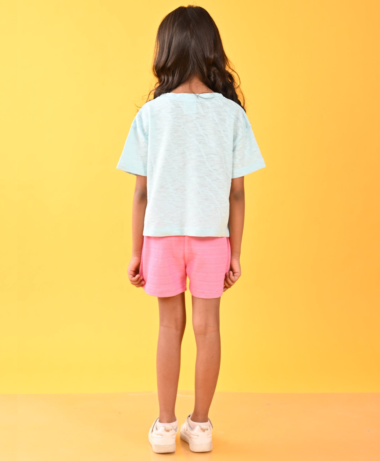 YOU HAVE ALL SKY PINK POPCORN GIRLS SHORTS SET - SKY/PINK