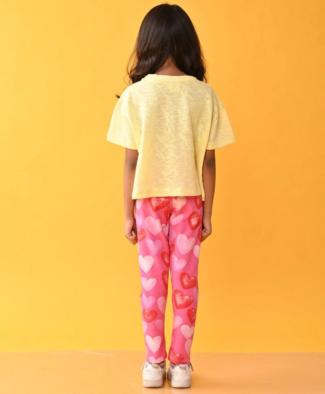 AMSTERDAM YELLOW TSHIRT HEART PINK LEGGINGS SET - YELLOW /PINK - Anthrilo 