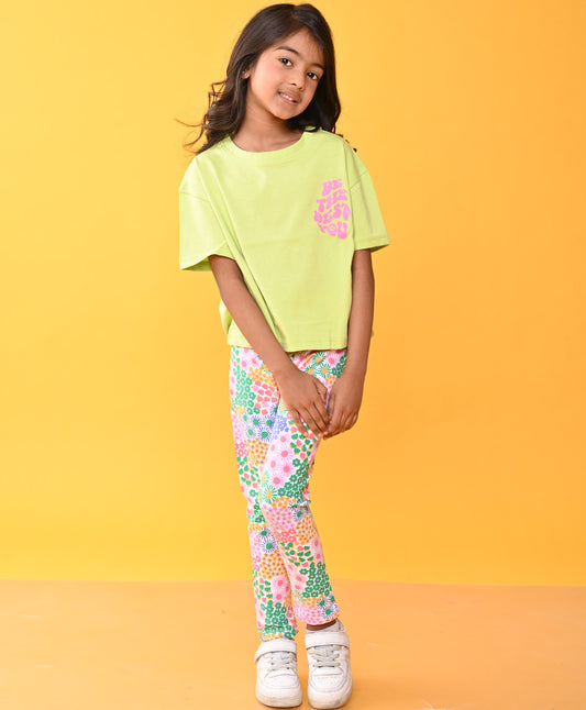 BE THE BEST GREEN FLORAL LEGGINGS SET - GREEN/ PINK