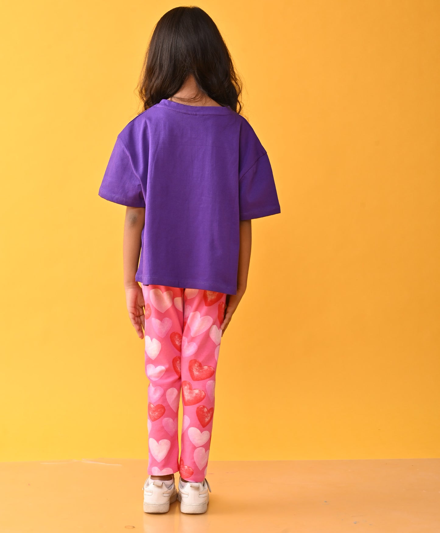 PURPLE SUMMER TSHIRT HEART PINK LEGGINGS SET - PURPLE /PINK