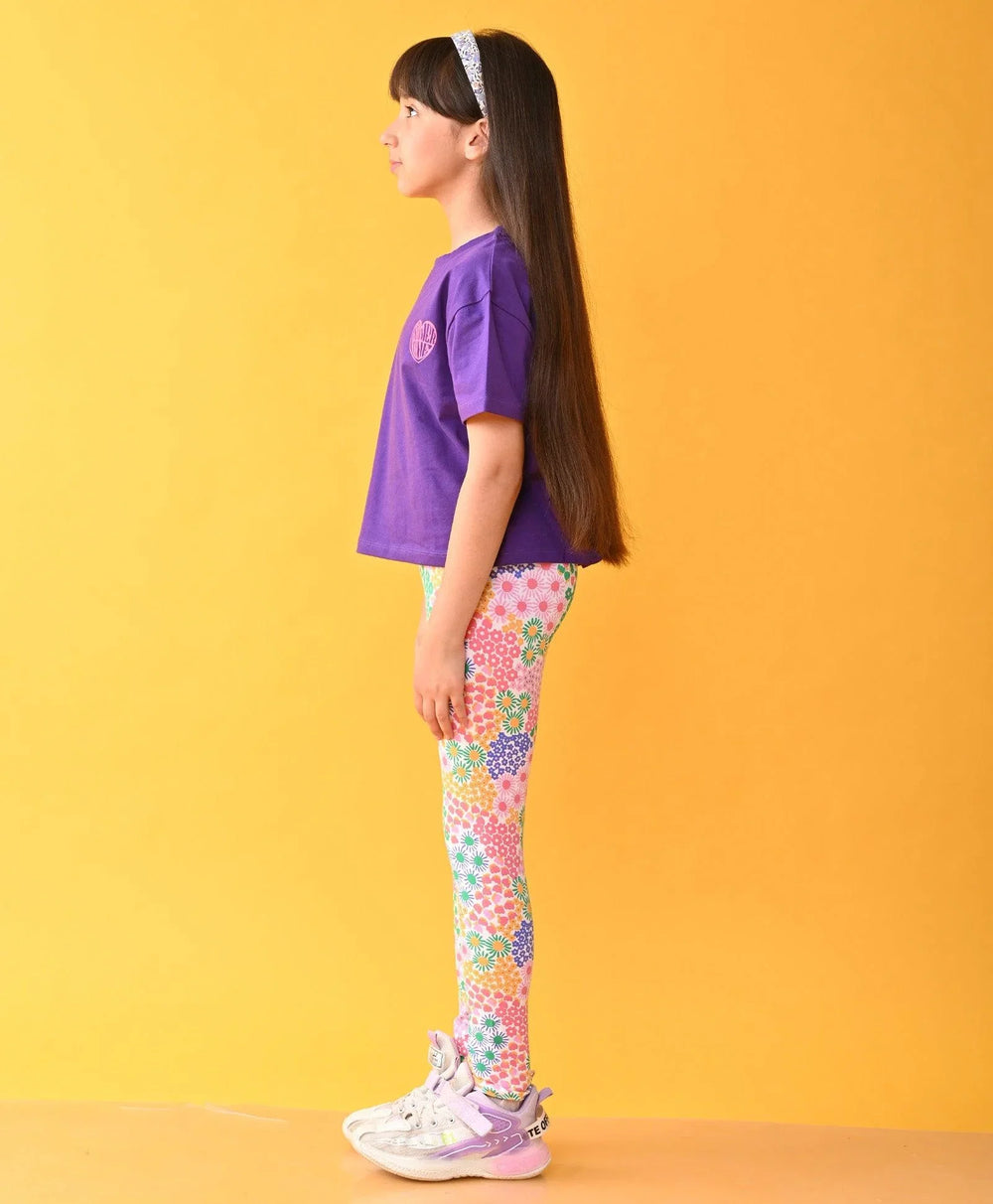 PURPLE FLORAL LEGGINGS SET D - PURPLE/ PINK - Anthrilo 