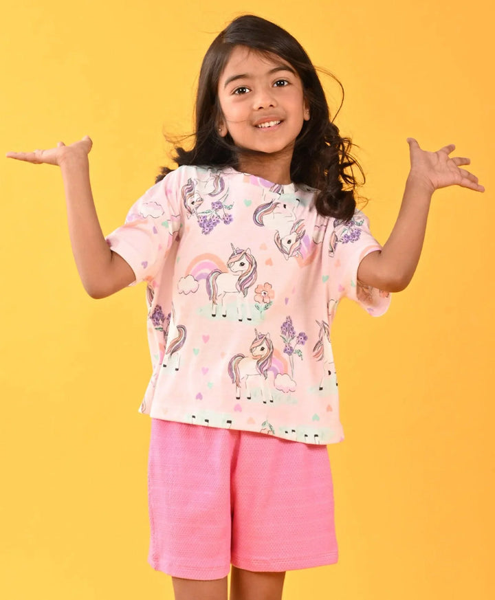 UNICORN HEART GIRLS SHORT SLEEVES T-SHIRT - PINK - Anthrilo 