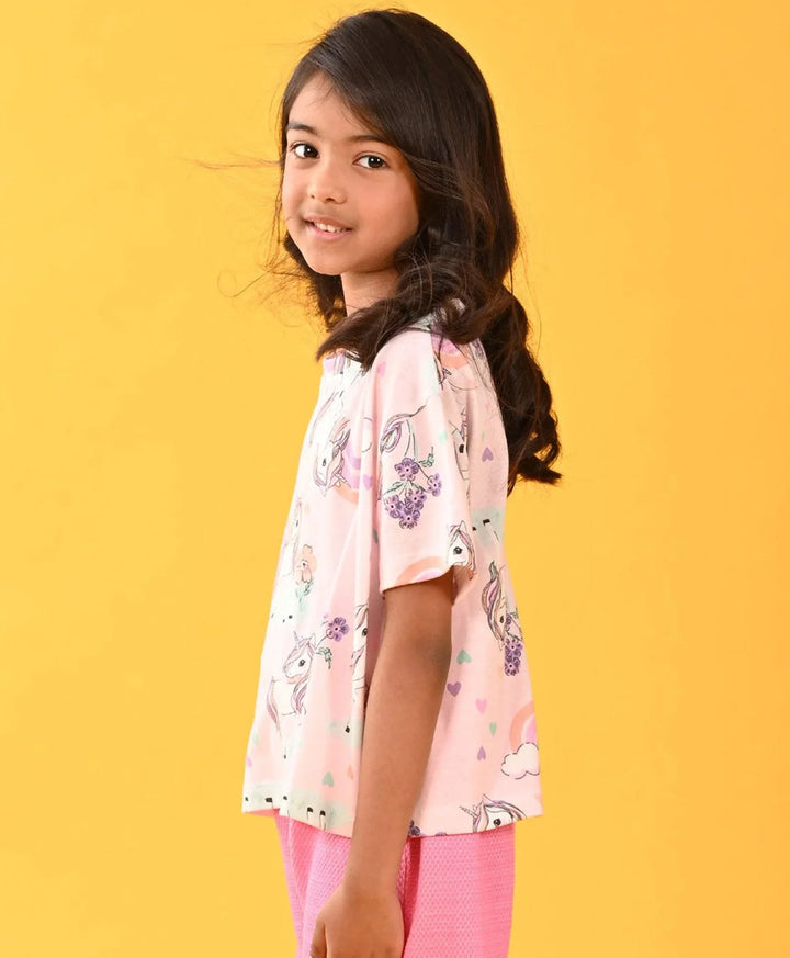 UNICORN HEART GIRLS SHORT SLEEVES T-SHIRT - PINK - Anthrilo 