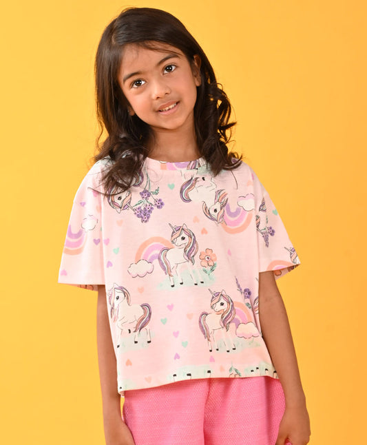 UNICORN HEART GIRLS SHORT SLEEVES T-SHIRT - PINK