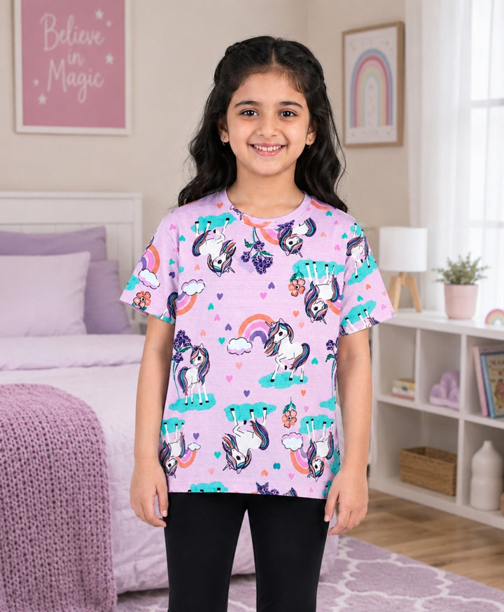 Unicorn Heart Girls Short Sleeves T-Shirt - Pink