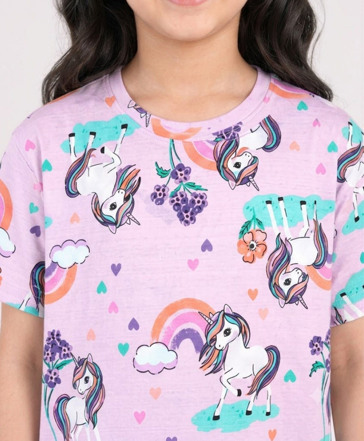 Unicorn Heart Girls Short Sleeves T-Shirt - Pink
