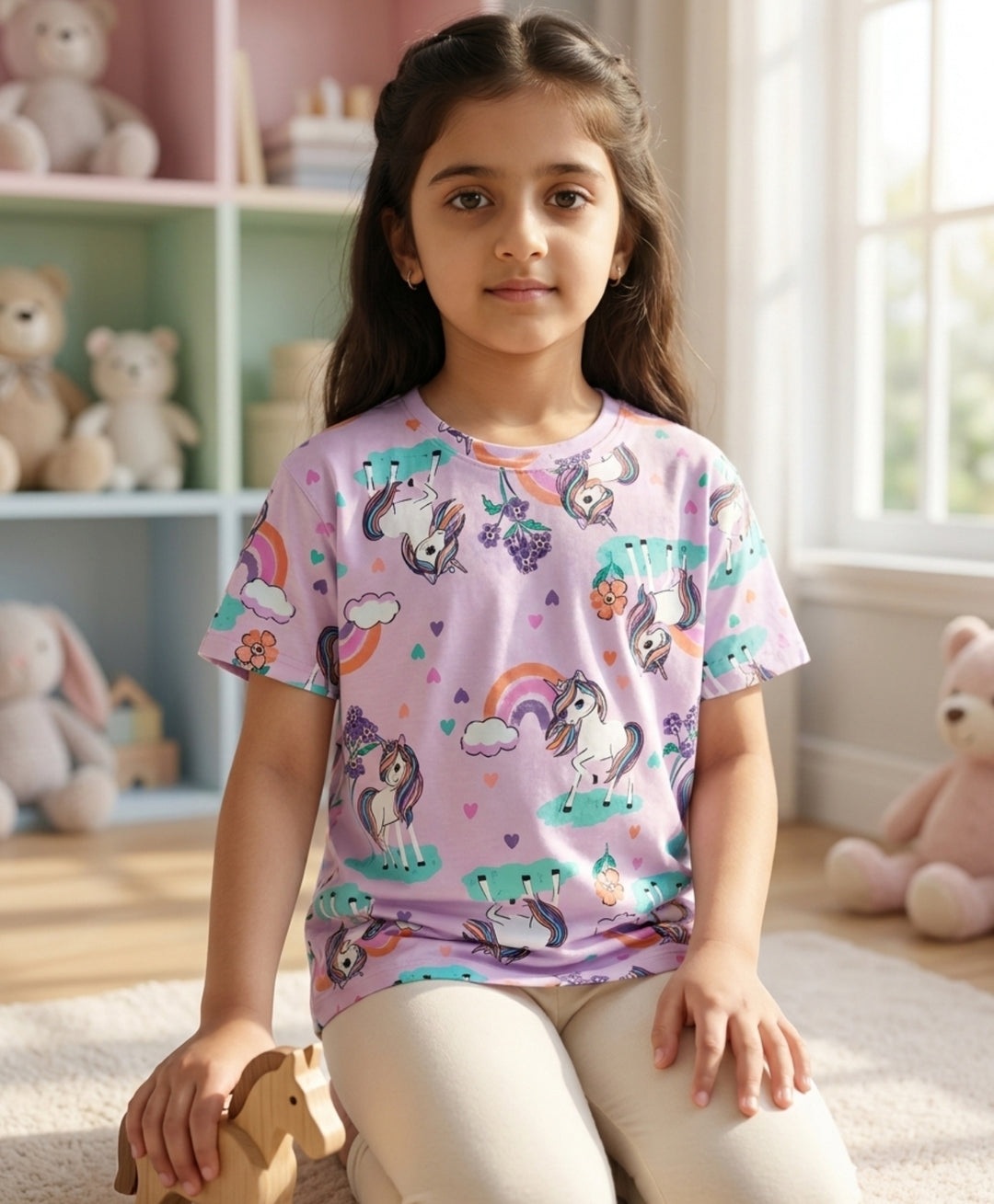 Unicorn Heart Girls Short Sleeves T-Shirt - Pink