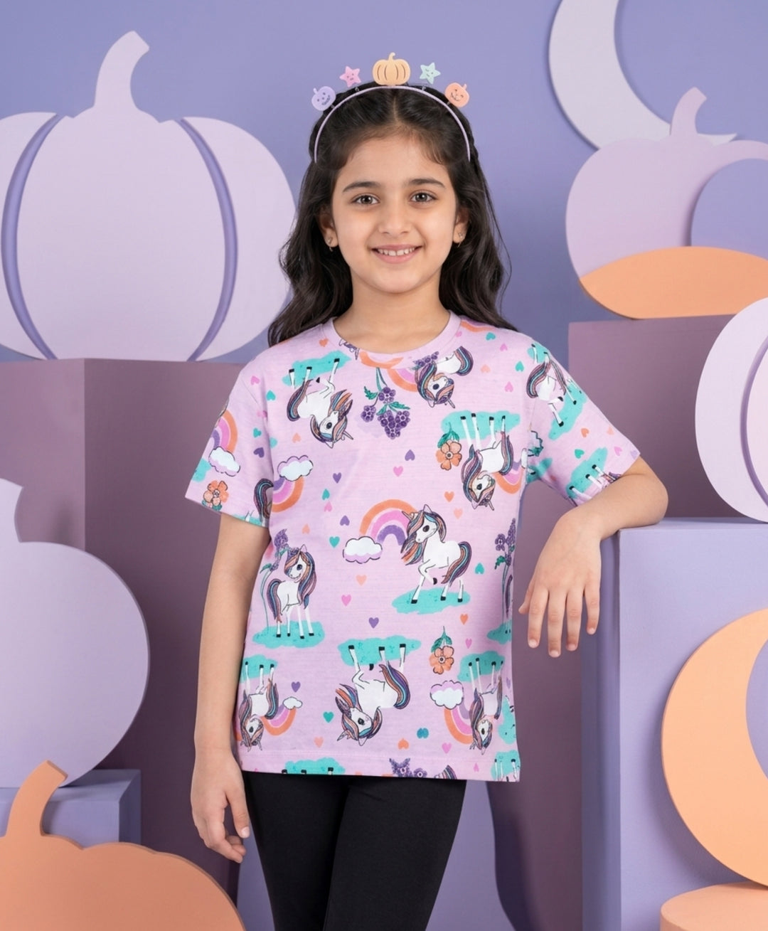 Unicorn Heart Girls Short Sleeves T-Shirt - Pink