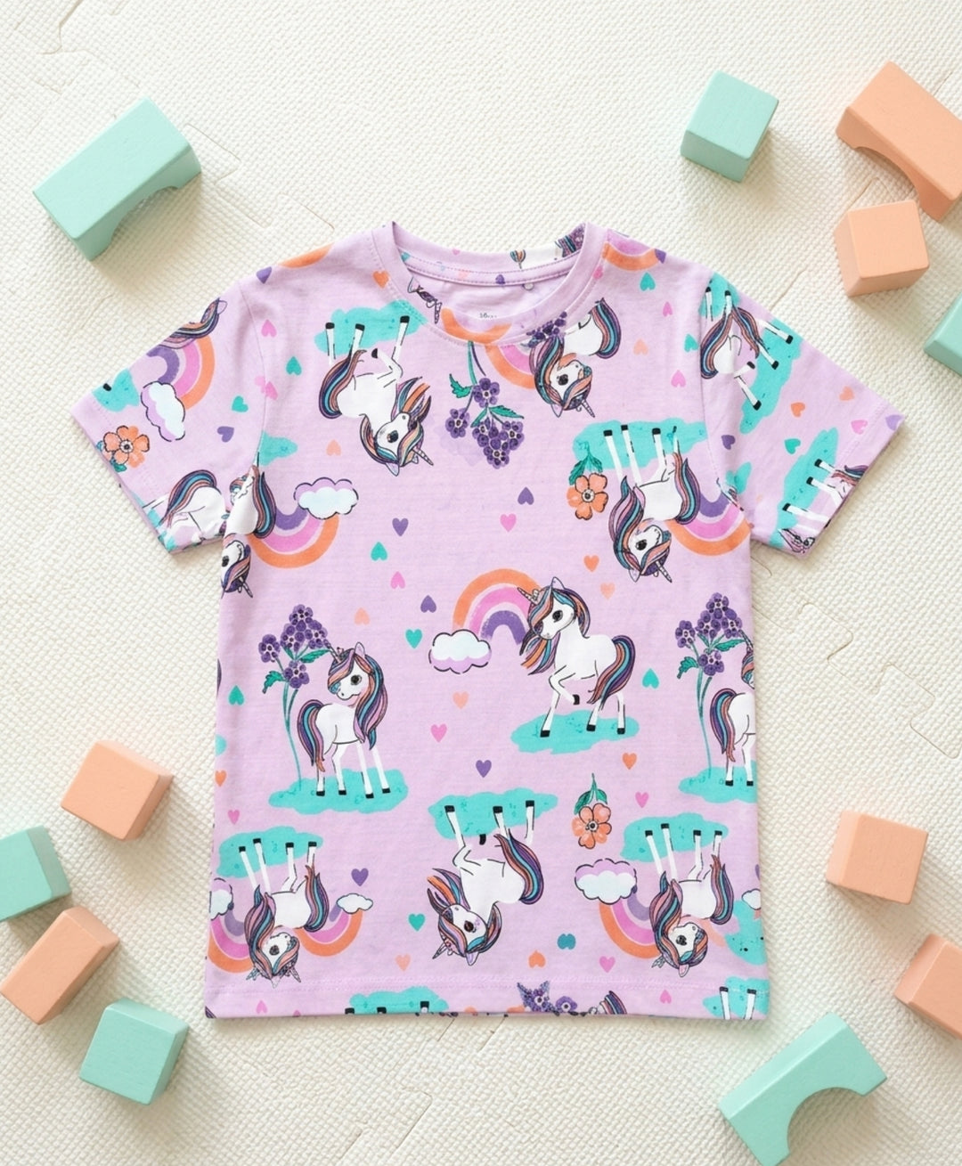 Unicorn Heart Girls Short Sleeves T-Shirt - Pink